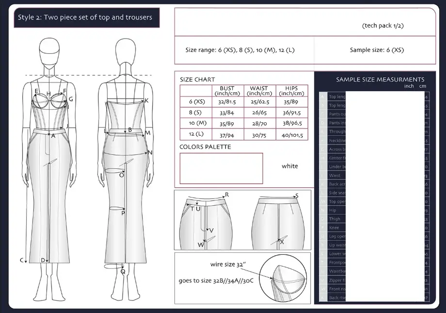 Fashion tech pack measurements