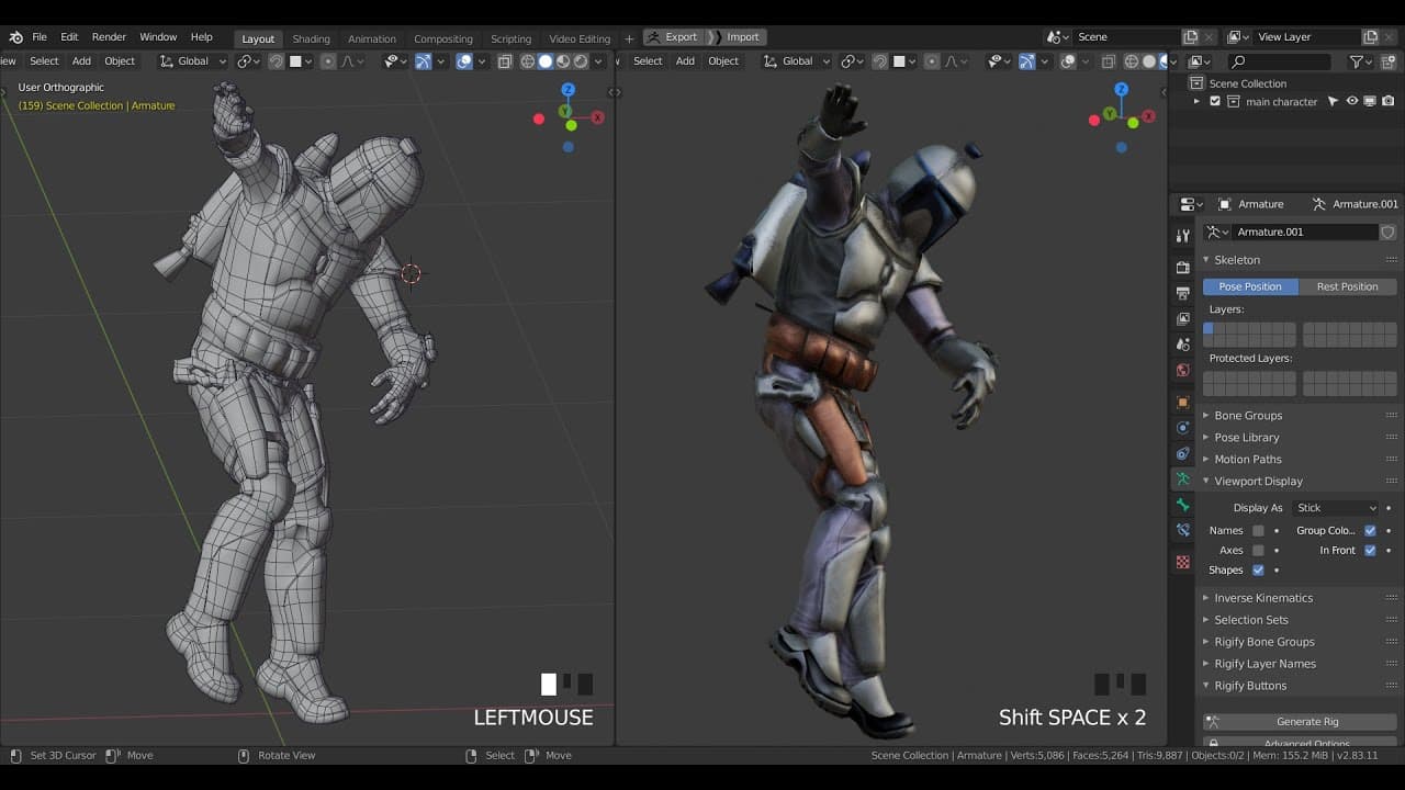 Mixamo character animation interface