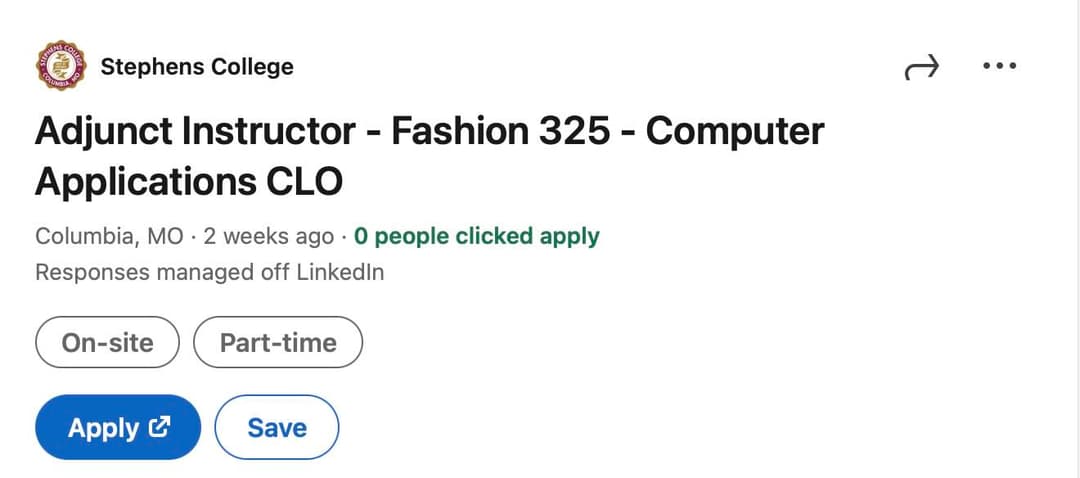 LinkedIn job post for digital fashion educator