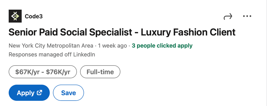 LinkedIn job post for fashion advertising