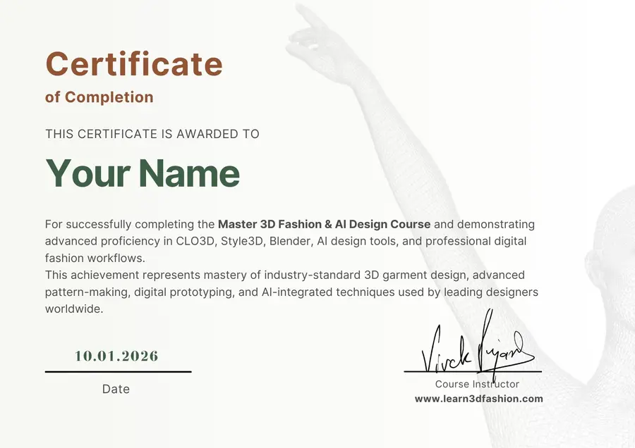 Certificate from Learn 3D Fashion