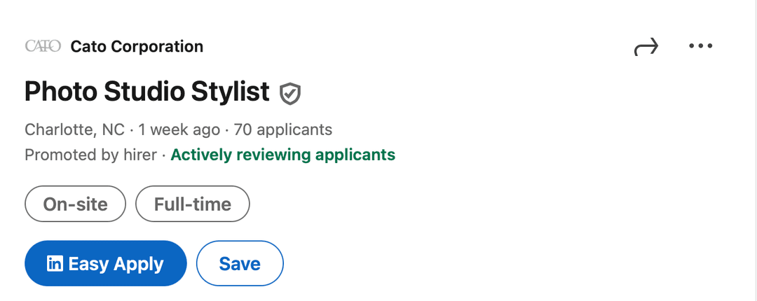 LinkedIn job post for fashion photographer