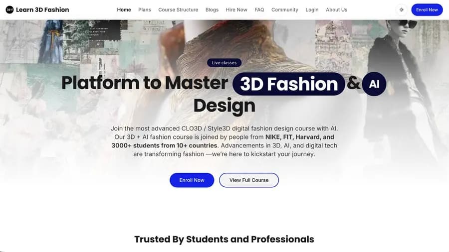 learn 3d fashion website cover page