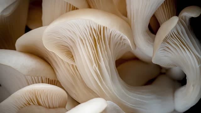 Time Lapse of Oyster mushrooms growing on black background