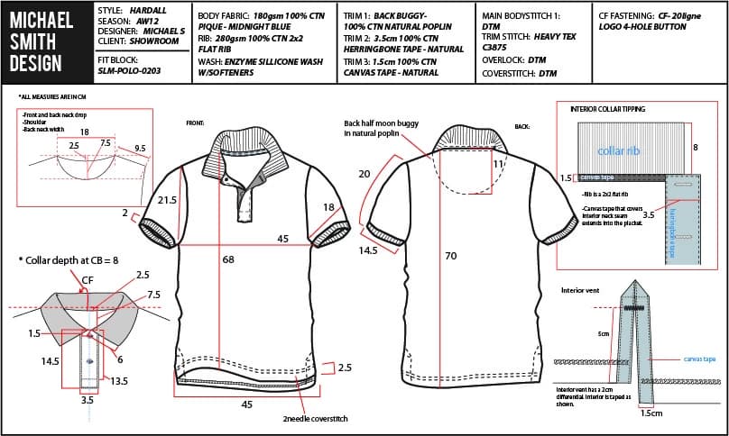 Example of a garment tech pack