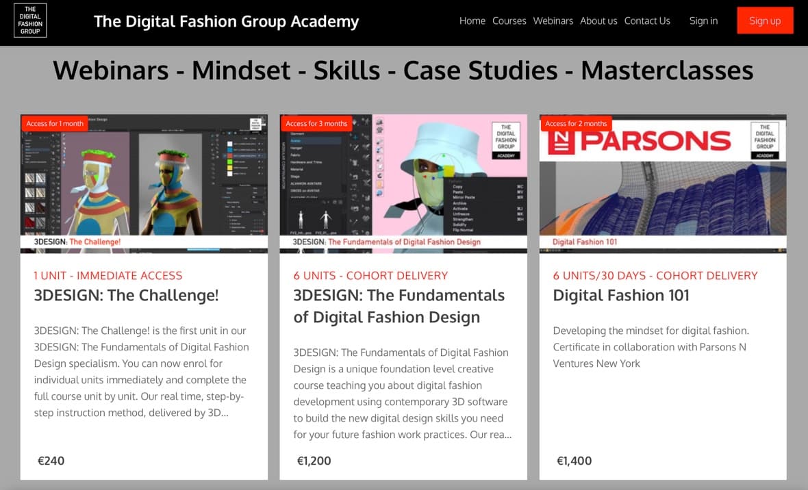 The Digital Fashion Group Academy platform