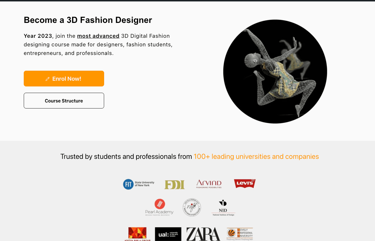 Learn 3D Fashion webpage