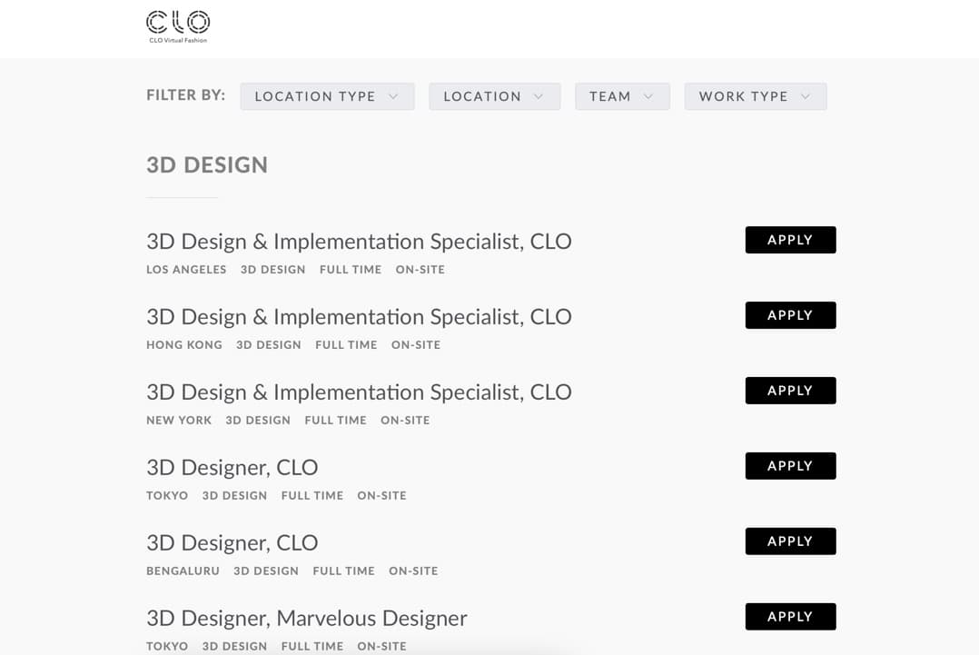 CLO 3D Fashion Designer Jobs