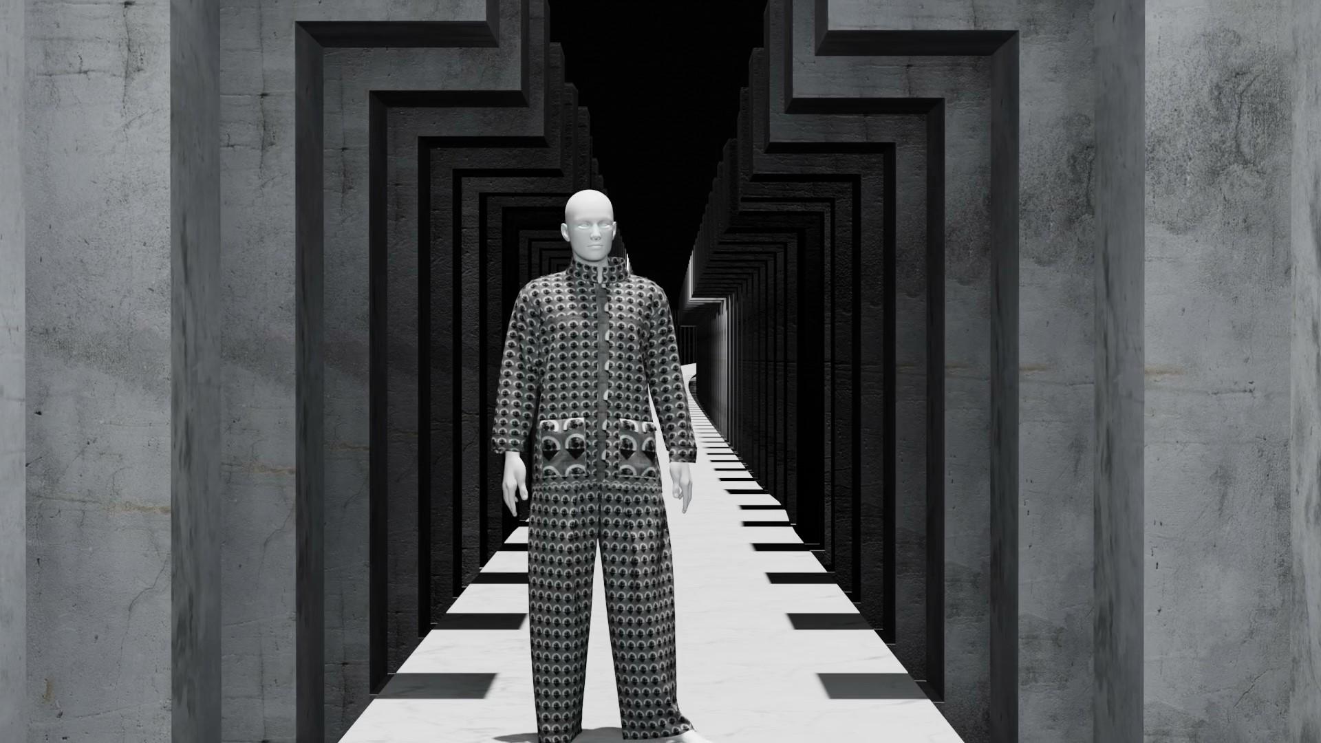 A futuristic 3D fashion show environment