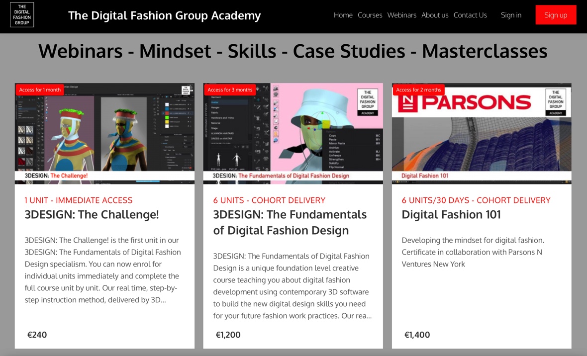 The Digital Fashion Group Academy platform