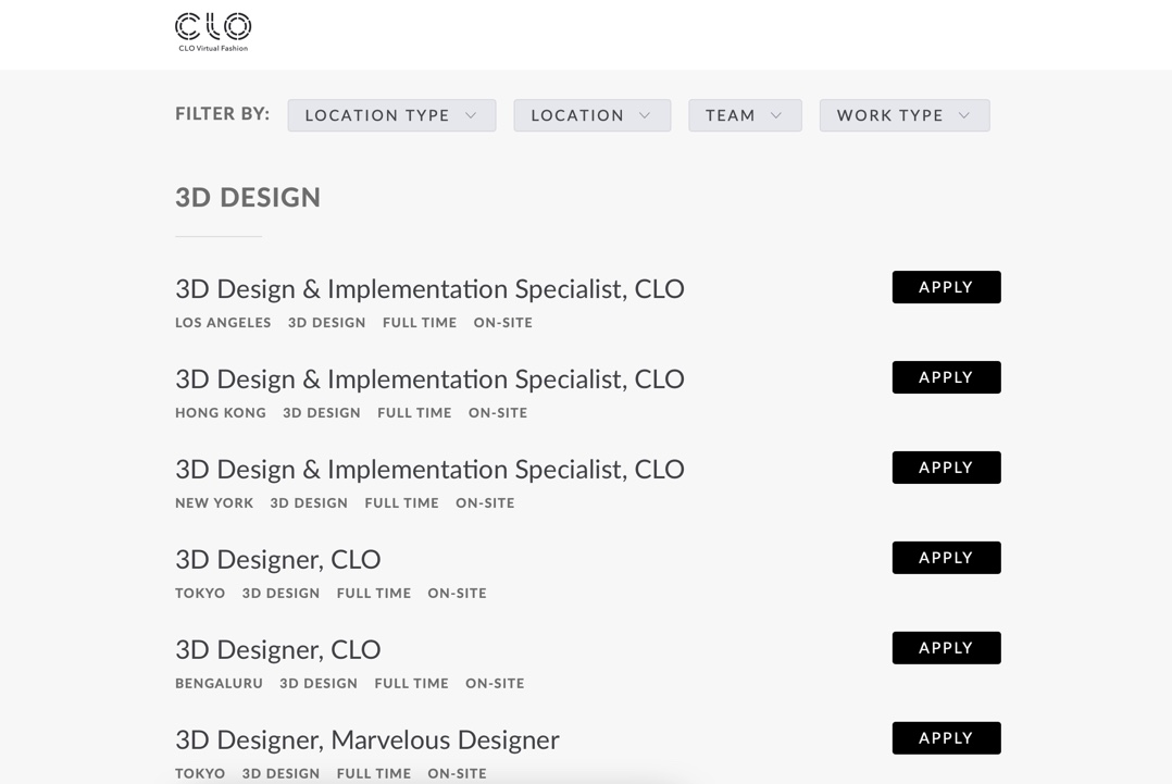 CLO 3D Fashion Designer Jobs