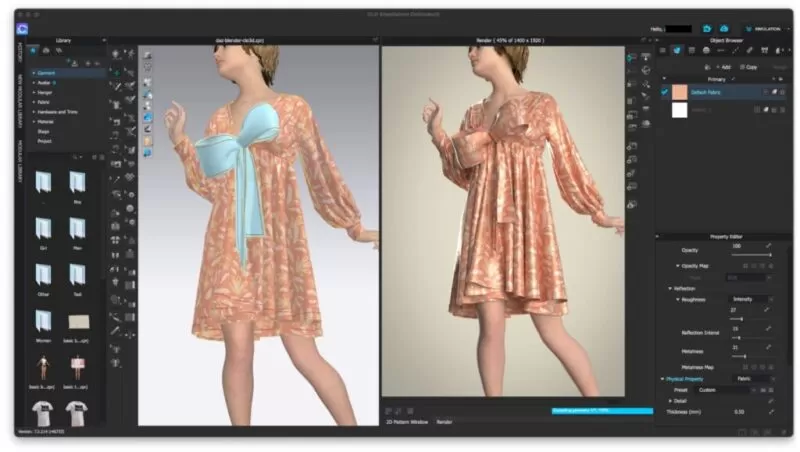 CLO3D Interface ( Rendering of a dress)